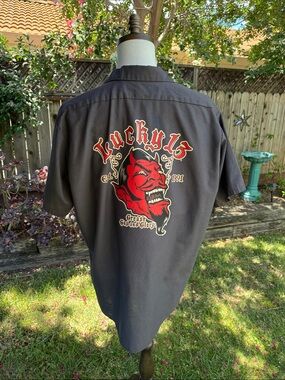 Lucky 13 Apparel Red Cap Work Shirt Grey Short Sleeve Men's Size XXL 2X